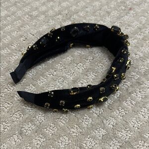 Brianna Cannon Elegant Black and Gold Embellished Velvet Headband
